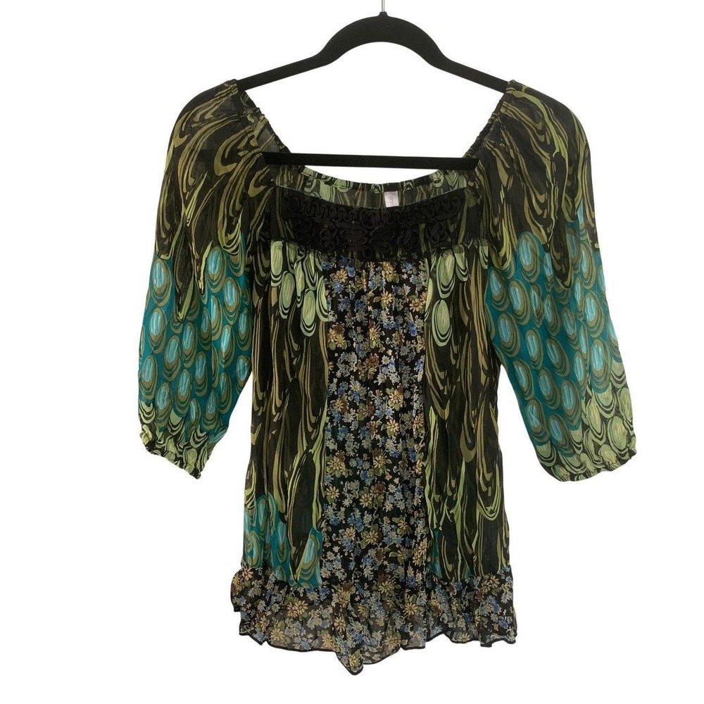 Xhilaration Y2K Mixed Print Boho Blouse Size Small